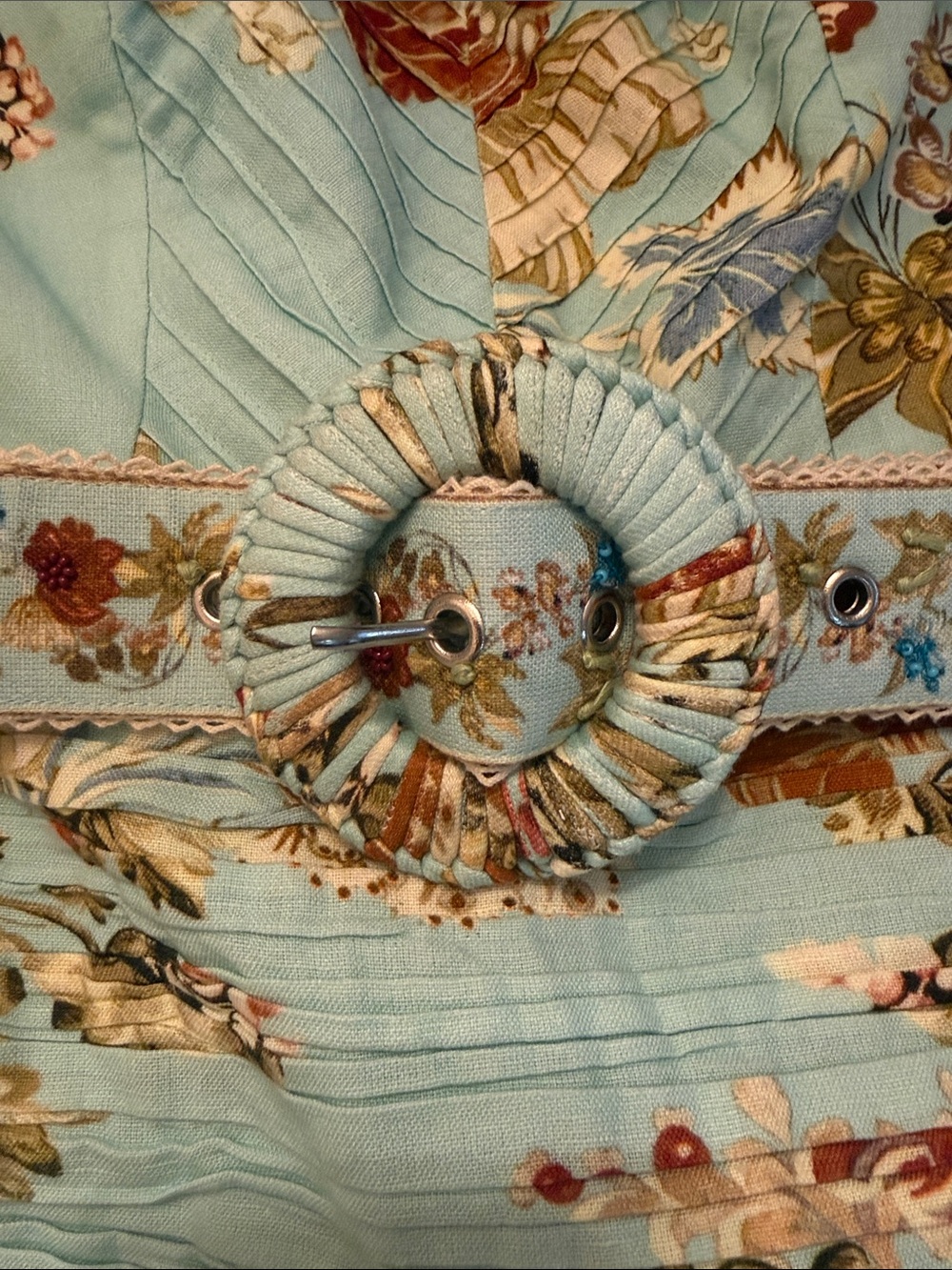 HEMANT & NANDITA Strapless Light Blue Floral Dress with Belt - Picture 4 of 9
